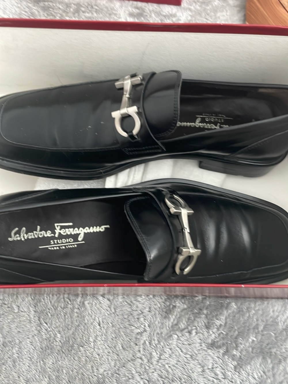 Salvatore Ferragamo Black Leather Bit-Detail Slip-On Loafers